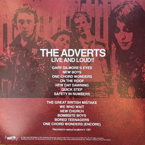ADVERTS, THE "Live and Loud" LP (Red Vinyl)