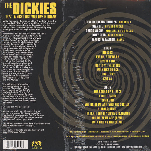 DICKIES, THE "1977 - A Night That Will Live In Infamy" LP (White Vinyl)