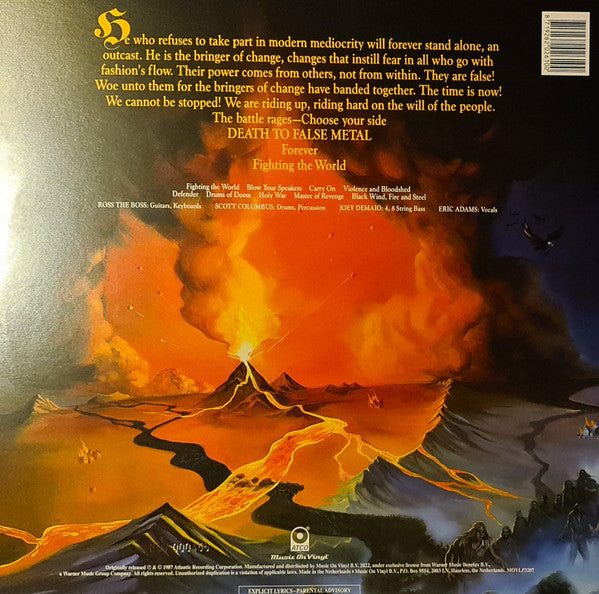 MANOWAR "Fighting The World" LP (Flaming Yellow Vinyl)