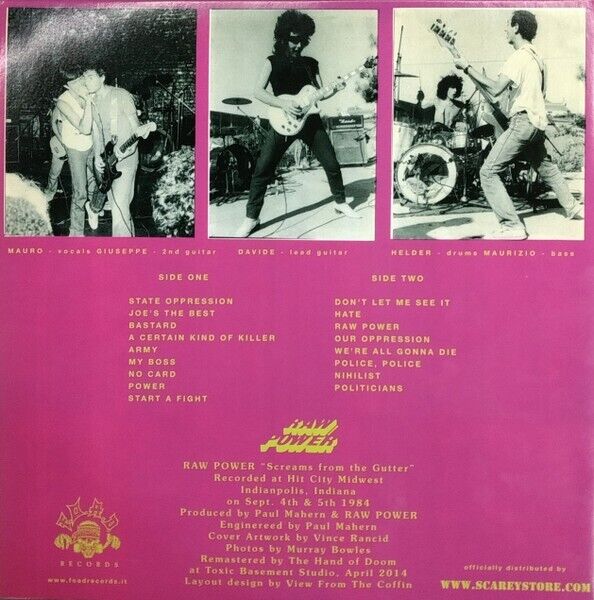 RAW POWER "Screams From The Gutter" LP (Diehard Splatter Vinyl)