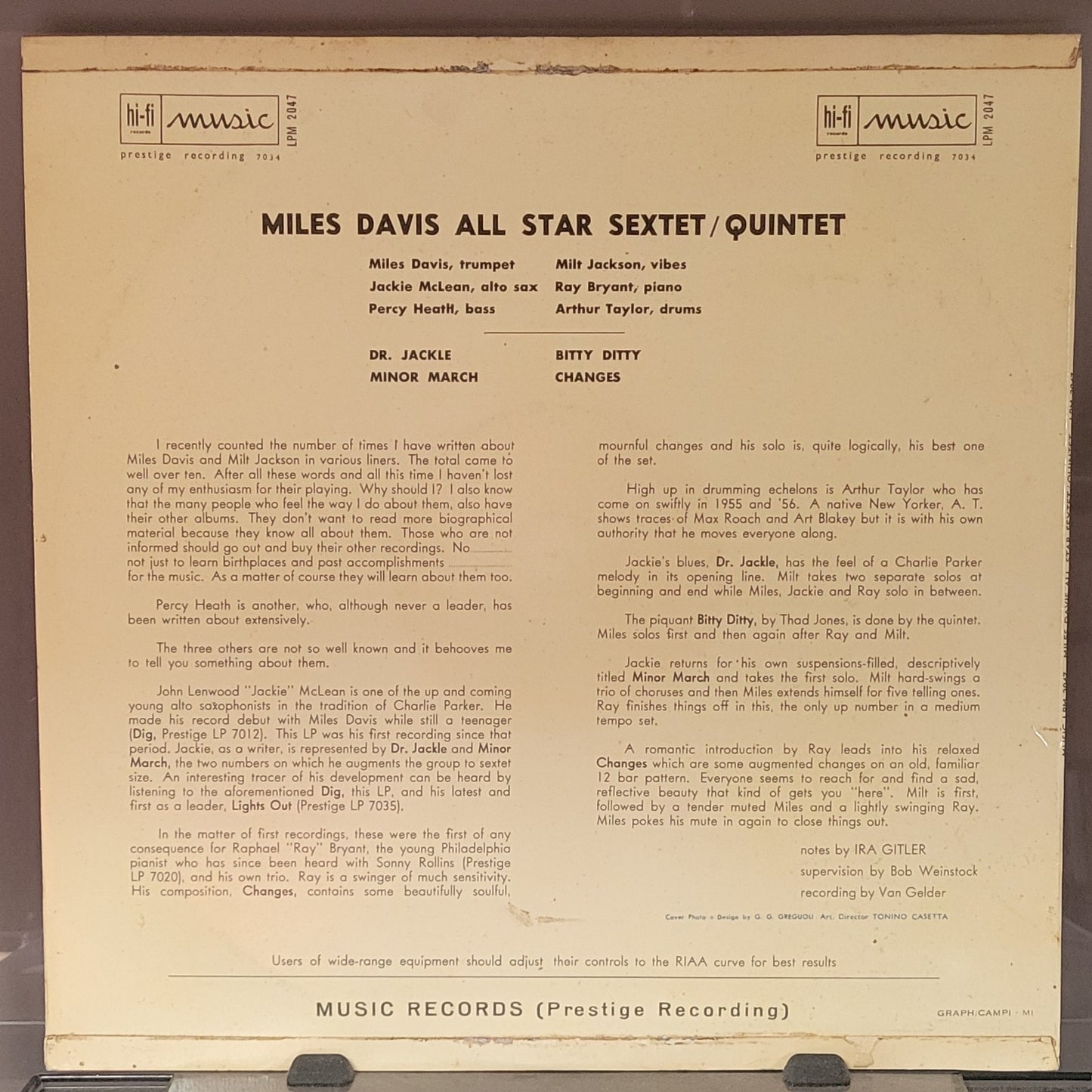DAVIS, MILES & MILT JACKSON "Quintet/Sextet" LP (1956, Italy)