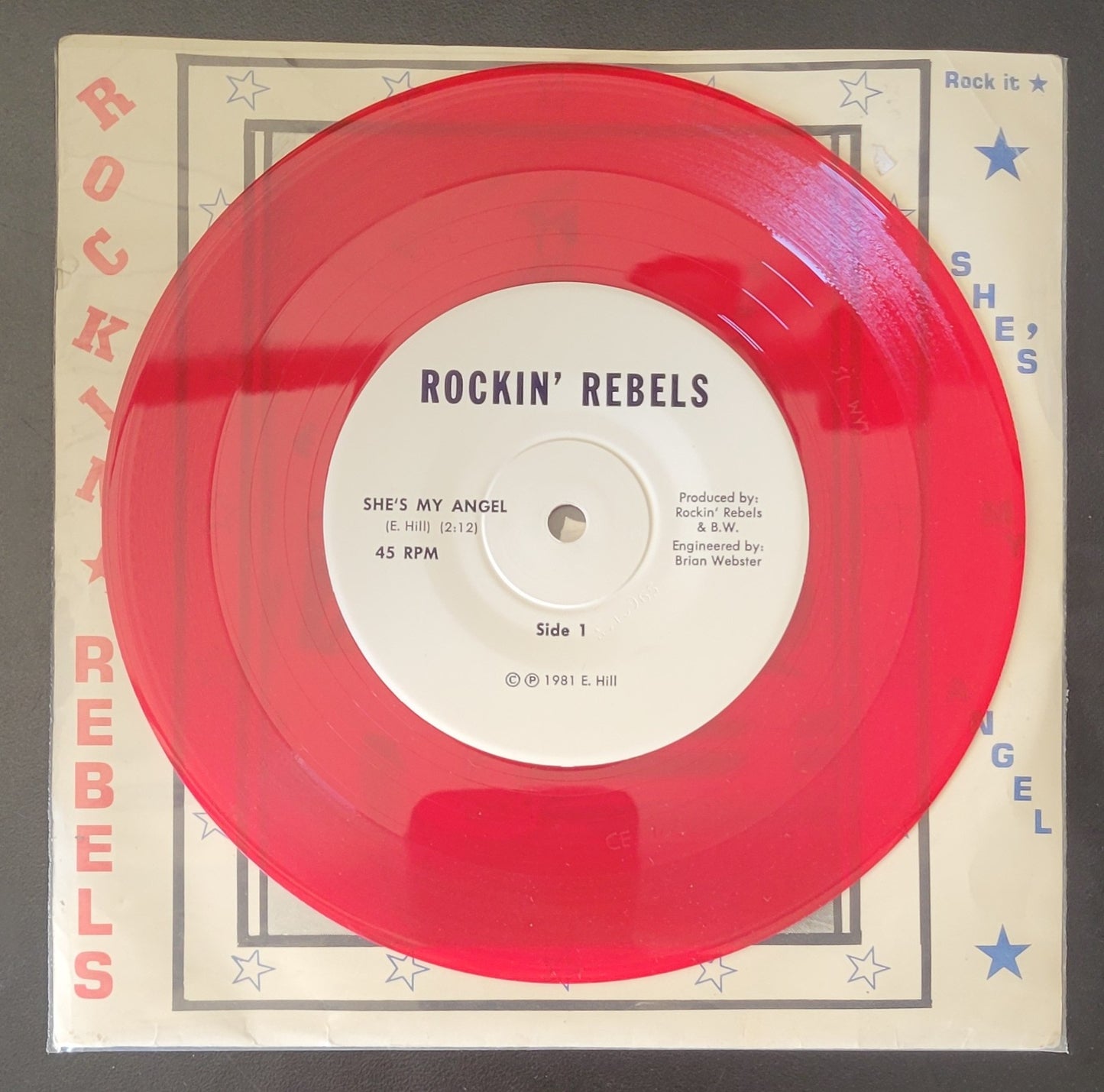 ROCKIN' REBELS "She's My Angel" EP Rockabilly Red Vinyl 7" (1981) VG/VG