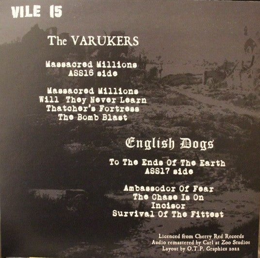 THE VARUKERS/ENGLISH DOGS "Massacred Millions / To The Ends Of The Earth" LP (Yellow Vinyl))
