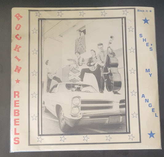 ROCKIN' REBELS "She's My Angel" EP Rockabilly Red Vinyl 7" (1981) VG/VG